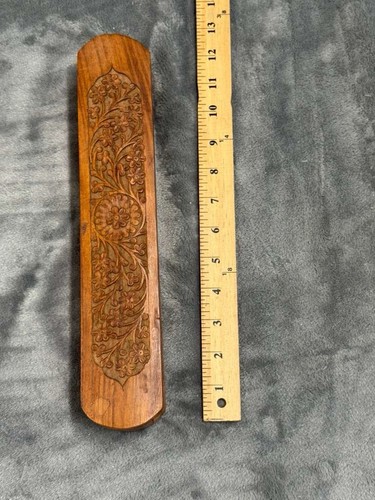 Vtg carved wood pencil box - wood,