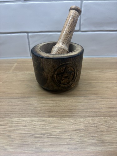 Wooden mortar and - and, pestle