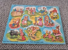 Vintage VICTORY 1977 Nursery Rhyme Puzzle Play Tray, 10 Wooden Handcut Figures 