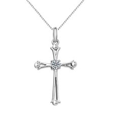  Crystal Cross Pendant Necklace 925 Sterling Silver Women's Jewellery Gift Uk