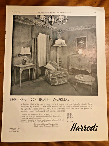 Vintage advert 1938 harrods - vintage,