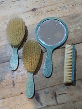 Vintage 4-Piece Shagreen Vanity Set, Green, Circa 1940-1950s