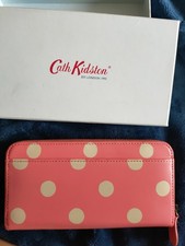 Cath Kidston Printed Leather Wallet Large Button Spots Pink