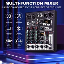4-Channel Audio Mixer with DSP, USB, Bluetooth 48V Phantom Power for DJ & Karaok