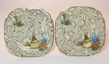 2 Antique Empire Ivory Ware Crinoline Lady 5" Side Tea Plates 1930s Excellent