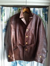 Vintage 60s Swedish Hunting Jacket Goatskin Leather  Akta Getskinn UK 38/40 Trim
