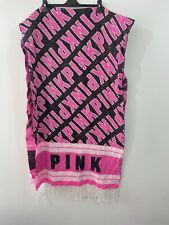 Victoria's Secret PINK Throw Blanket Pink White Black Fringe 27x88