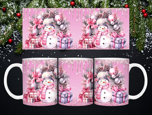 Pink christmas snowman mug - snowman,