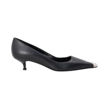 Alexander McQueen Womens Black Leather Slip On Court Shoes Kitten Heel Closed 36