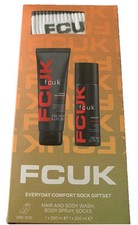 FCUK Gift Set Mens Socks Sport Hair & Body Wash 250ml Body Spray 200ml