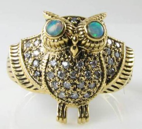 Owl 9ct gold opal diamond - gold,