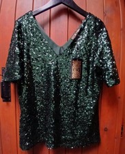 Biba Emerald Green Shimmer Sparkle Sequin Evening Party Top Size 16 NEW