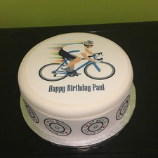 Bicycle Bike Cyclist pre-cut Edible Icing Cake Topper or Ribbon 03