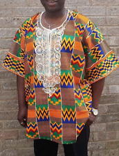 Embroidered Kente Print Shirt For Men Size M