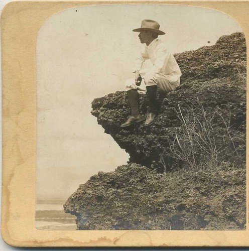 Man rocky cliff c1900 - man, cliff,