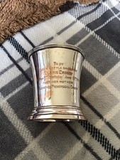 CHILDS BEAKER SILVER PLATE? EDWARDIAN HALLMARK RUBBED ENGRAVED MOTHER CHILD 1904