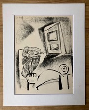 Vintage 1947 Picasso mounted OWL print black and white lithograph