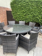 8 Seater Rattan Outdoor Dining Set with Glass Tabletop