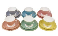 6x Sets Of Colclough Harlequin Trios - Side Plates, Cups & Saucers