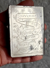 Trench Art WW1 Snuff Box In Form Of Book Souvenir Of World War Punched Decorated
