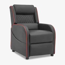 Black/Red Gaming Recliner Chair Faux Leather Manual Sofa with Footrest & Storage