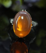 Vintage Mexican Fire Opal Platinum Filigree Ring Estate Bright Orange Statement