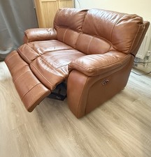 Brown 2-seater adjustable electric leather recliner sofa