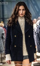 Superdry Women’s Black  Wool Blend Classic Pea Coat Jacket Size S