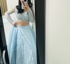 Lehenga Choli Set- Real Elegance- Designer Wear- Sky Blue Sequin Embroidered 