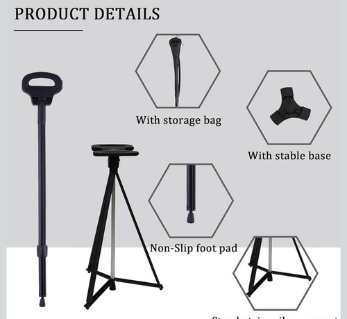 Walking cane with seat - with,