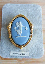 Vintage Wedgewood cameo pin brooch / White on light blue/ gold coloured surround