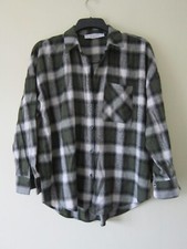 PRIMARK SIZE 12 14 TOP GREEN TARTAN CHECK SHIRT BLOUSE LUMBERJACK WHITE
