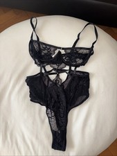 Boohoo Black Lace Babydoll Top Bodysuit Size S Beautiful See Pics