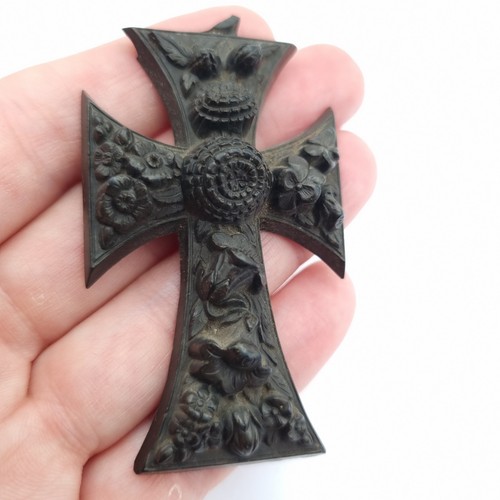 Large whitby jet - cross, carved