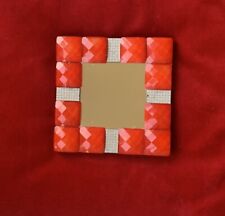 Bright Red Faceted Sparkling Glass Look 1980s Vintage Small Square Mirror
