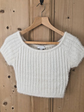 Topshop Soft Fluffy Ivory Short Sleeve Crop Jumper - Size UK S