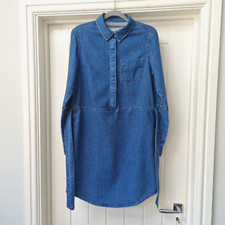 Topshop Moto Denim Dress Women's UK 8 Blue Long Sleeved Collared With Belt