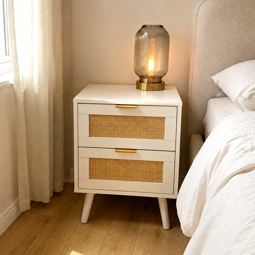 Set of2 wood rattan bedside - set,