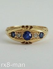 1914 ANTIQUE 18CT SOLID GOLD FIVE STONE SAPPHIRE & DIAMOND RING UK O US 7.25