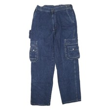 Mens Blue Regular Fit Cargo Denim Jeans Cotton Blend Zip W32 L30 Workwear