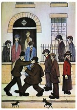 Vintage Art Postcard Street Fight Outside Hostel by L S Lowry Salford Unposted