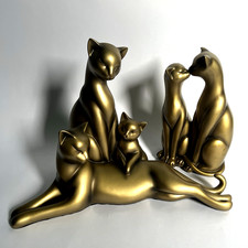 Pair Of Vintage BHS Large Cat Ornaments Decorative Statues Gold/Bronze Effect