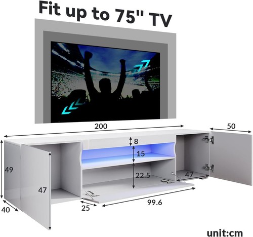 200cm high gloss white - gloss, tv