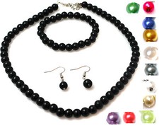 CLASSIC FAUX PEARL NECKLACE EARRINGS & BRACELET JEWELLERY SET VINTAGE 