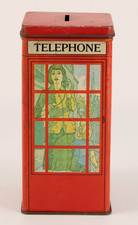 Vintage Stanleys Toffee Red Telephone Kiosk Booth Tin Money Box Piggy Bank