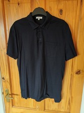 Reiss Men's Polo Shirt Size Large Black Navy Cotton Designer British Collared