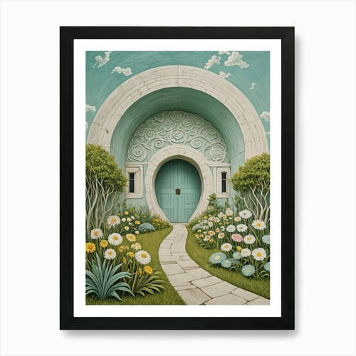 Sky blue hobbit house art - blue,