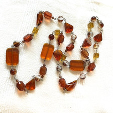 Glass bead necklace Amber tone