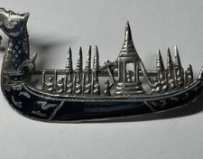 SOLID 925 STERLING SILVER NIELLO BROOCH THAILAND THAI DRAGON BOAT ANTIQUE 