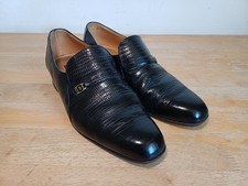 Barker Black Leather Mock Croc Men's Loafers Slip On Shoes, UK Size 8 - VGC